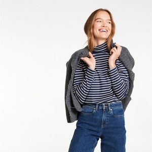 L.L. Bean 100% cotton striped turtleneck - Navy and white - Medium